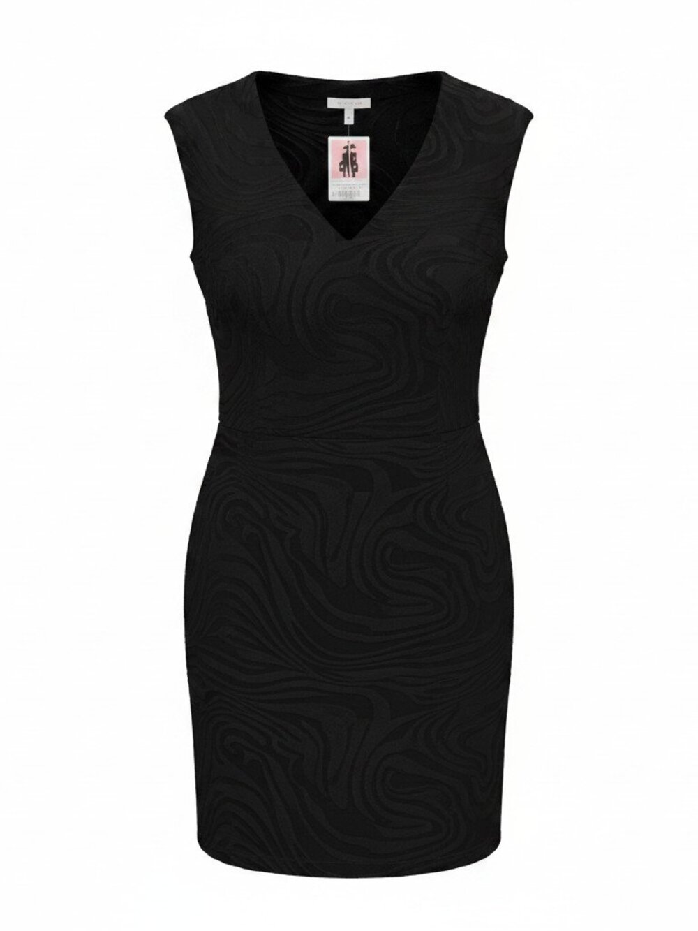 Haute Fox Curvy Jacquard‎ Burnout Bullet Dress Black Sleeveless V Neck 3XL